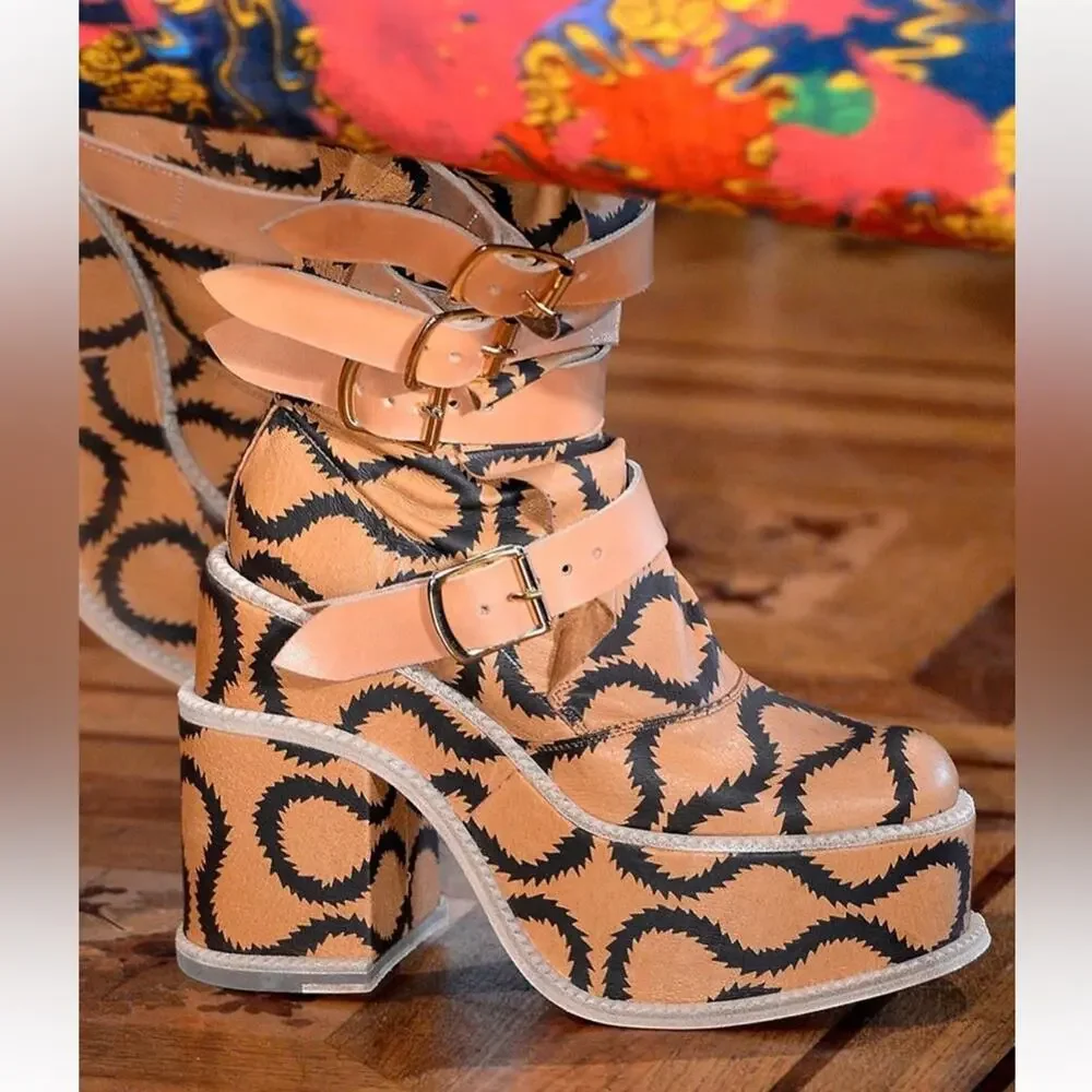 Vivienne Westwood Runway 2013 Pirate Clomper Squiggle Print Platform Boots 36